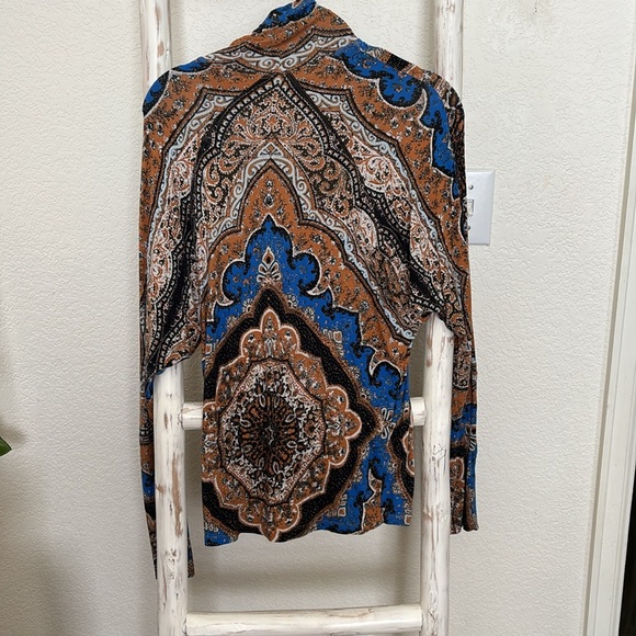 Free People Blue and Brown Paisley Mock Neck Long Sleeve Top XS - Picture 4 of 4